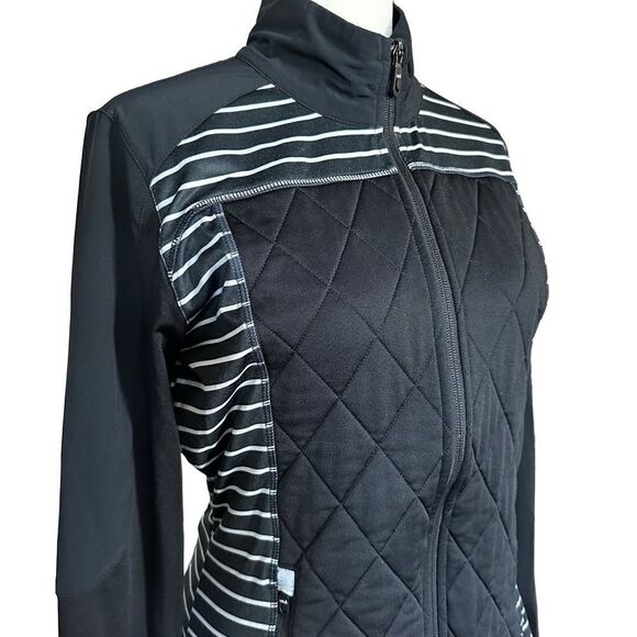 lole Black & White Stripe Quilted Long Sleeve Full Zip Up Jacket Size Small - Picture 6 of 15